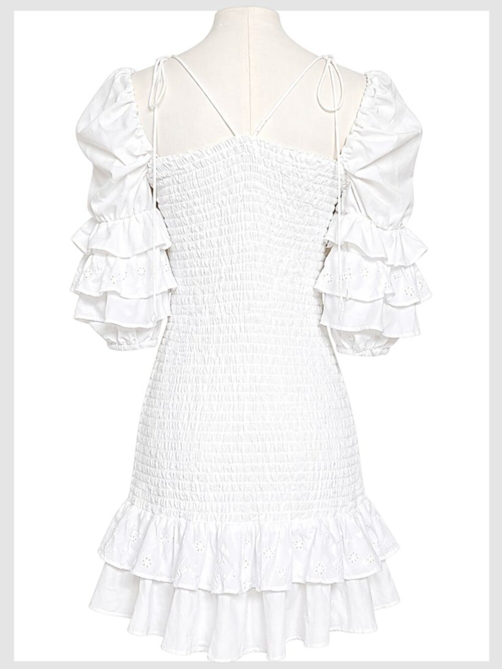 For Love & Lemons White Smocked Eyelet Mini Dress L - Picture 5 of 9